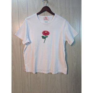 Quacker Factory Women's Top Blouse Shirt Large Floral Sequin Spring Cottage